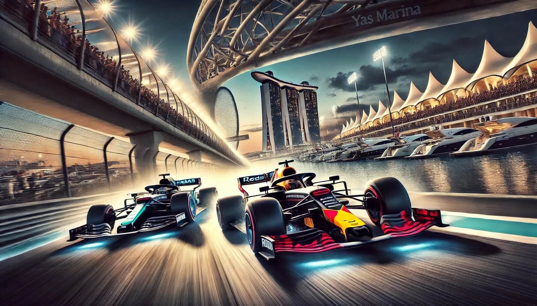 Verstappen leads Hamilton through the Yas Marina harbour