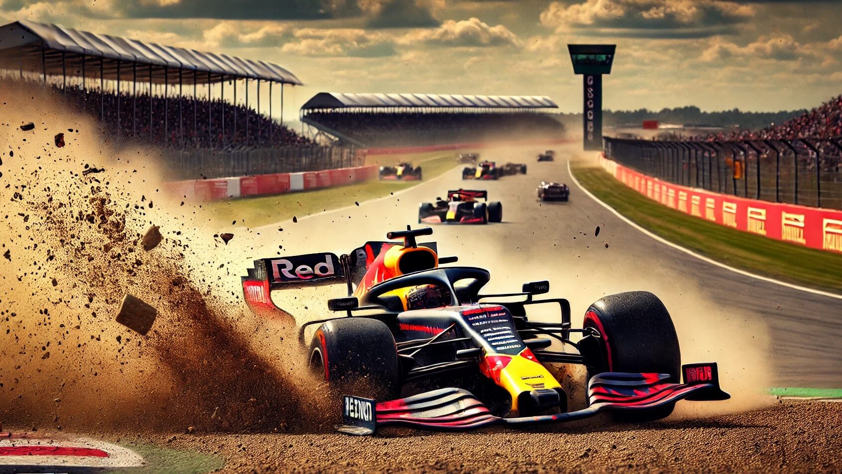 Verstappen going off into the gravel at Copse corner Silverstone