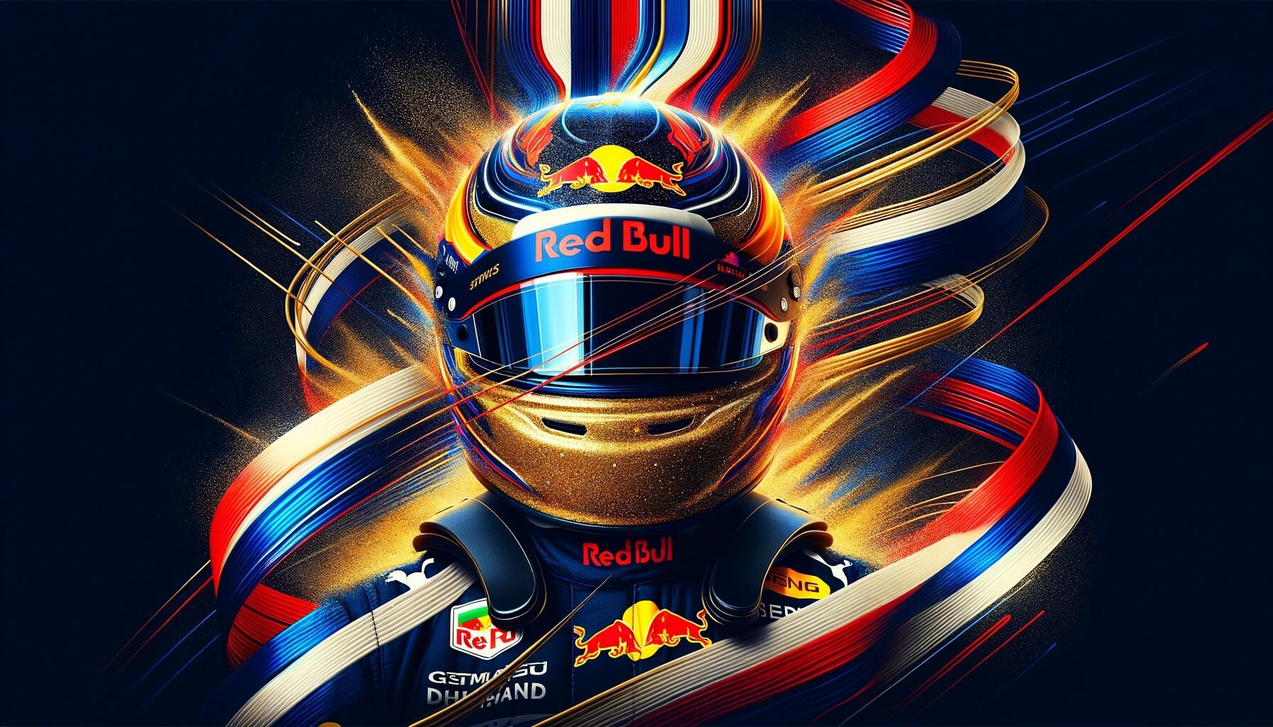 Verstappen wearing his gold helmet